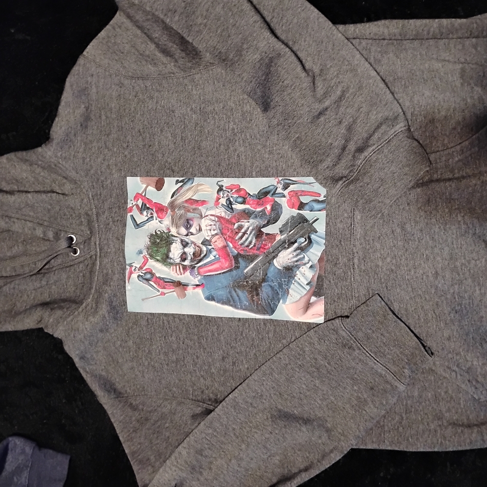 Batman Gray Hoodie with Joker and Harley Quinn Design